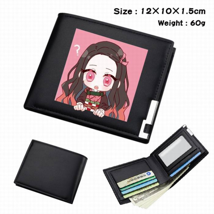 Demon Slayer Kimets-156 Black Anime Short Folding Leather Wallet 12X10X1.5CM 60G