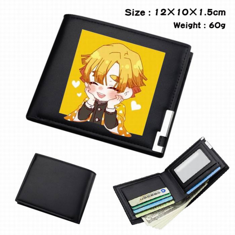 Demon Slayer Kimets-157 Black Anime Short Folding Leather Wallet 12X10X1.5CM 60G