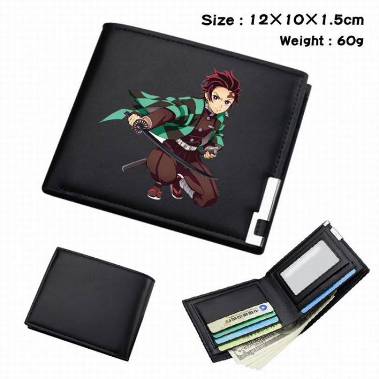 Demon Slayer Kimets-164 Black Anime Short Folding Leather Wallet 12X10X1.5CM 60G