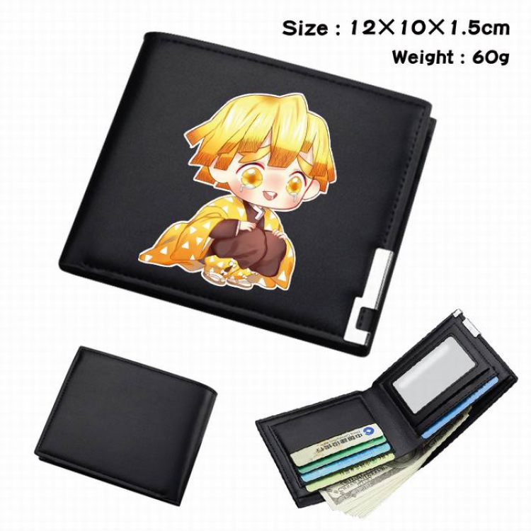 Demon Slayer Kimets-163 Black Anime Short Folding Leather Wallet 12X10X1.5CM 60G