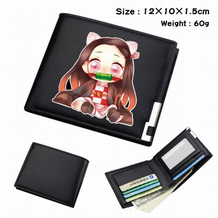 Demon Slayer Kimets-161 Black Anime Short Folding Leather Wallet 12X10X1.5CM 60G