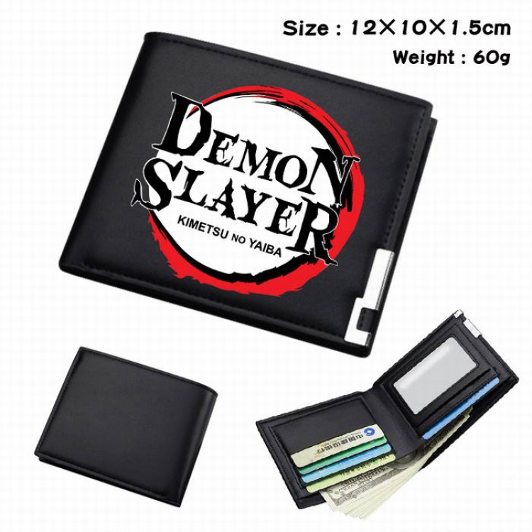 Demon Slayer Kimets-167 Black Anime Short Folding Leather Wallet 12X10X1.5CM 60G