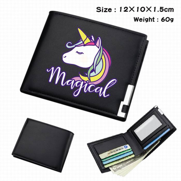 Unicorn-113 Black Anime Short Folding Leather Wallet 12X10X1.5CM 60G