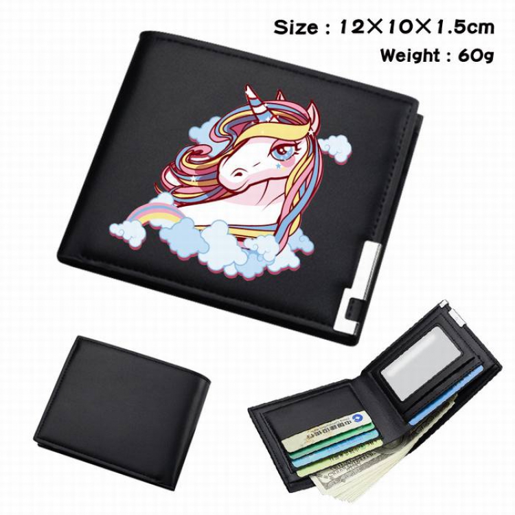Unicorn-114 Black Anime Short Folding Leather Wallet 12X10X1.5CM 60G