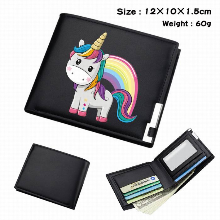 Unicorn-115 Black Anime Short Folding Leather Wallet 12X10X1.5CM 60G