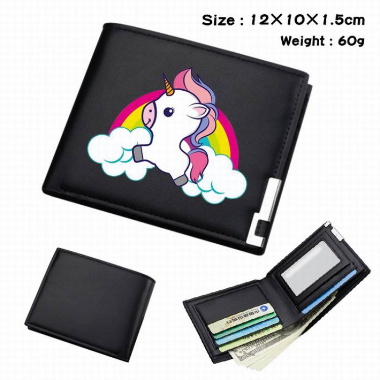 Unicorn-116 Black Anime Short Folding Leather Wallet 12X10X1.5CM 60G