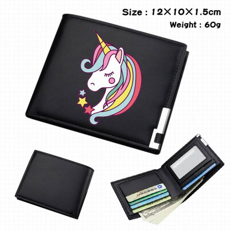 Unicorn-117 Black Anime Short Folding Leather Wallet 12X10X1.5CM 60G
