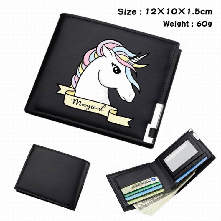 Unicorn-122 Black Anime Short Folding Leather Wallet 12X10X1.5CM 60G