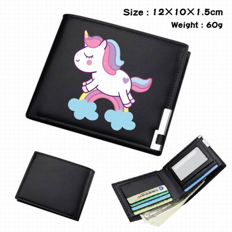 Unicorn-119 Black Anime Short Folding Leather Wallet 12X10X1.5CM 60G