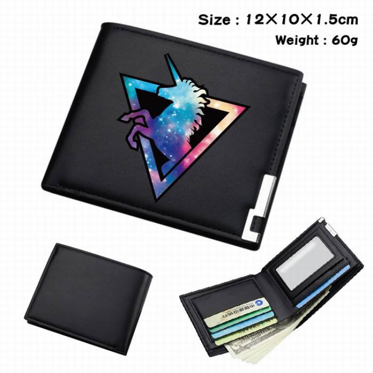 Unicorn-120 Black Anime Short Folding Leather Wallet 12X10X1.5CM 60G