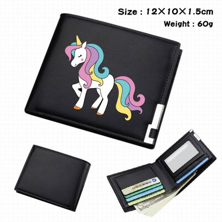 Unicorn-123 Black Anime Short Folding Leather Wallet 12X10X1.5CM 60G