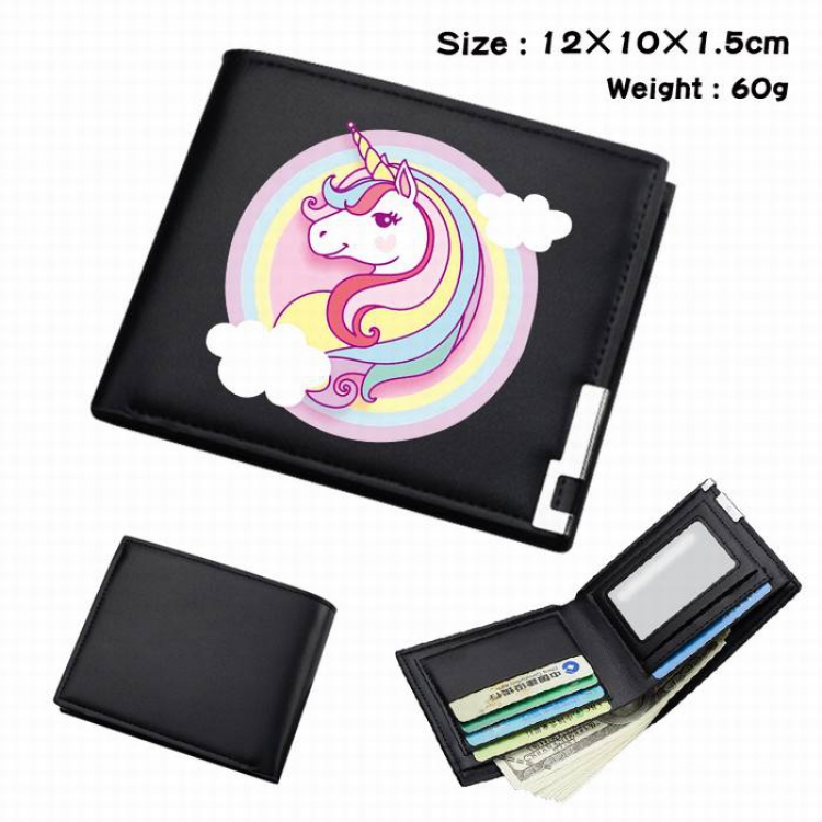 Unicorn-125 Black Anime Short Folding Leather Wallet 12X10X1.5CM 60G
