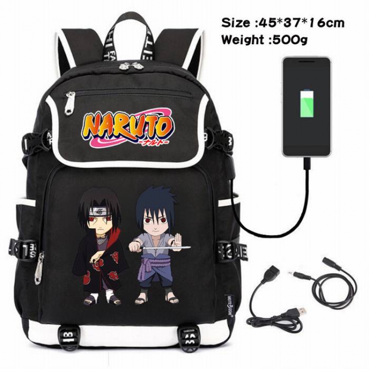 Naruto-147 Anime 600D waterproof canvas backpack USB charging data line backpack