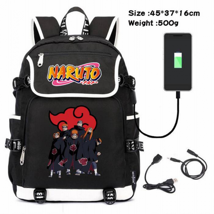 Naruto-148 Anime 600D waterproof canvas backpack USB charging data line backpack