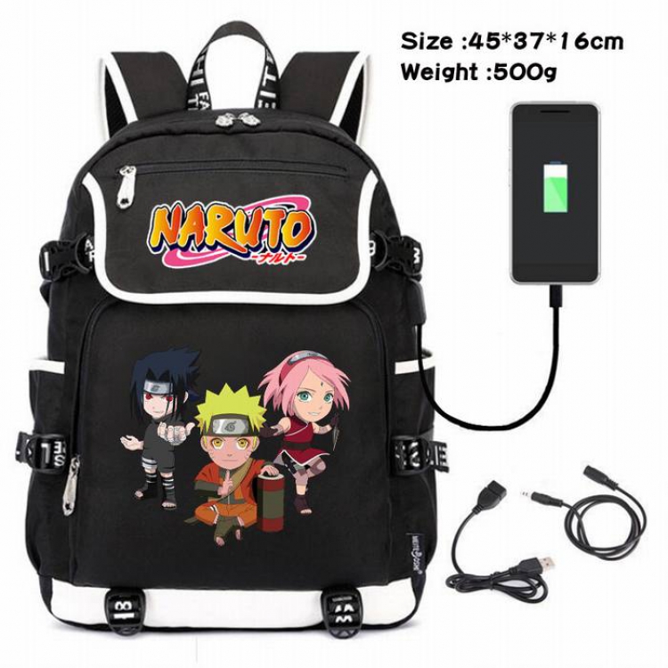 Naruto-146 Anime 600D waterproof canvas backpack USB charging data line backpack