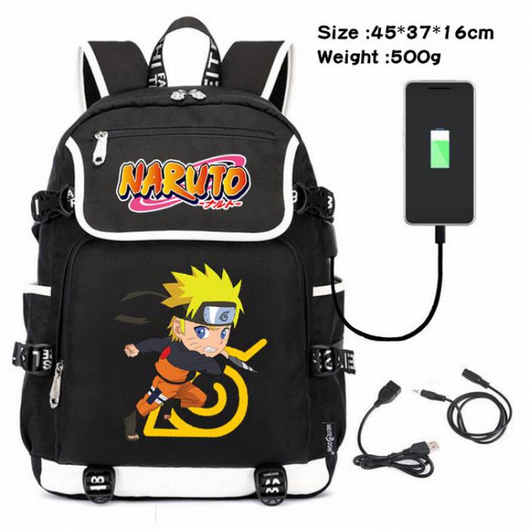 Naruto-151 Anime 600D waterproof canvas backpack USB charging data line backpack