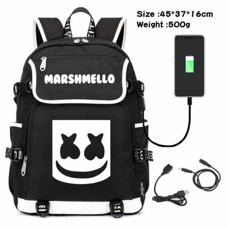 Marshmello-152 Anime 600D waterproof canvas backpack USB charging data line backpack