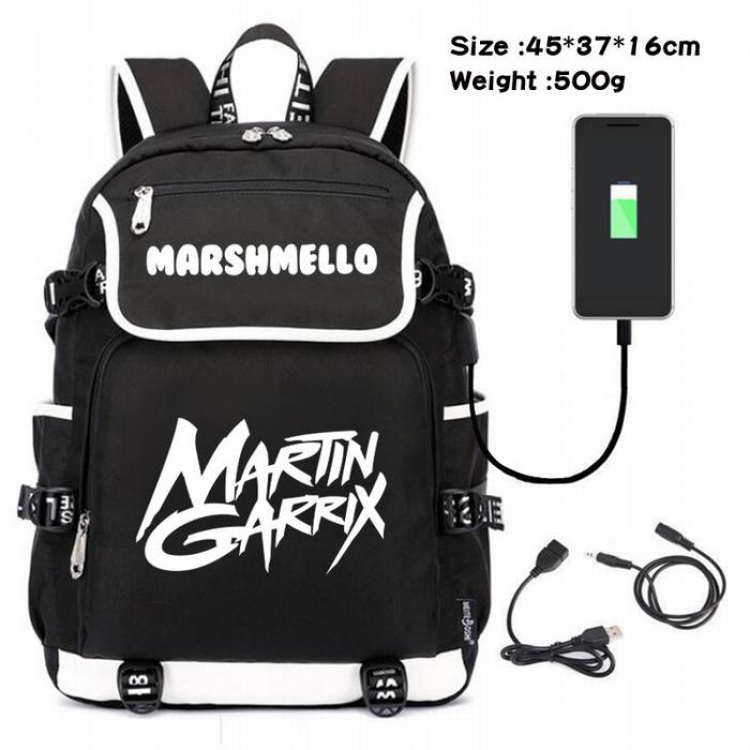 Marshmello-157 Anime 600D waterproof canvas backpack USB charging data line backpack