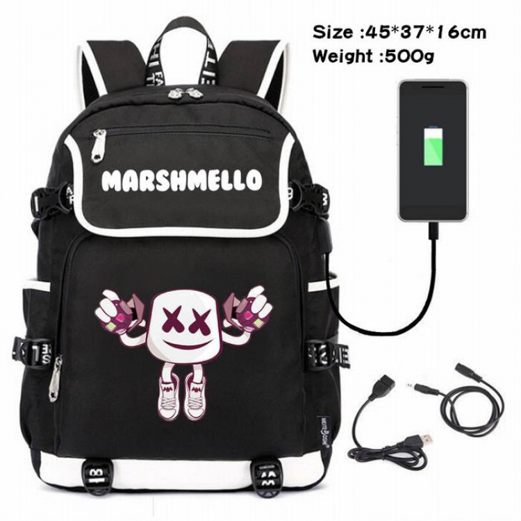 Marshmello-159 Anime 600D waterproof canvas backpack USB charging data line backpack