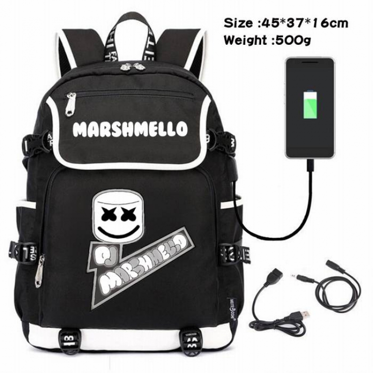 Marshmello-160 Anime 600D waterproof canvas backpack USB charging data line backpack