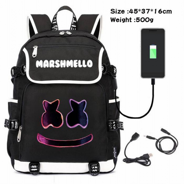 Marshmello-162 Anime 600D waterproof canvas backpack USB charging data line backpack