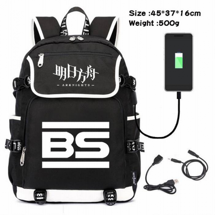 Arknights-164 Anime 600D waterproof canvas backpack USB charging data line backpack