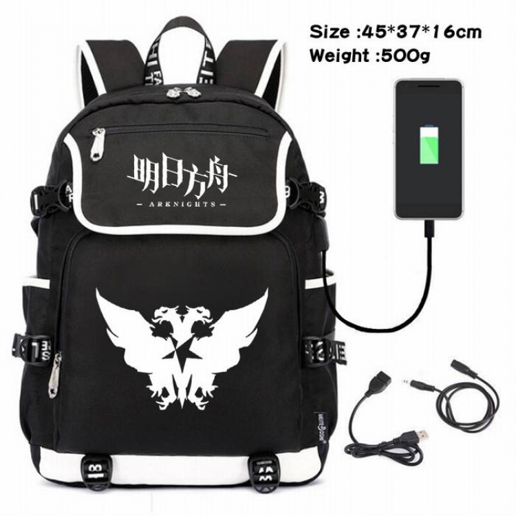 Arknights-167 Anime 600D waterproof canvas backpack USB charging data line backpack