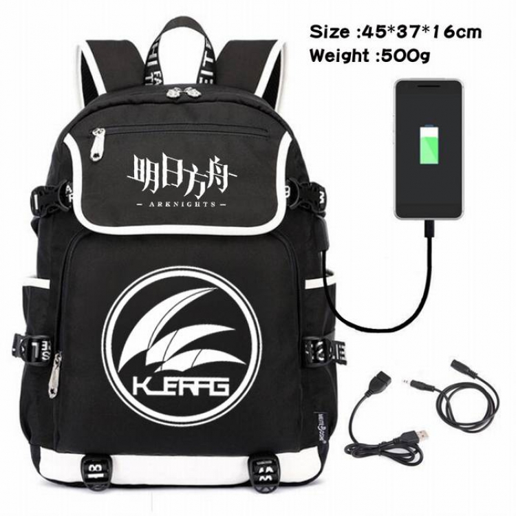 Arknights-166 Anime 600D waterproof canvas backpack USB charging data line backpack