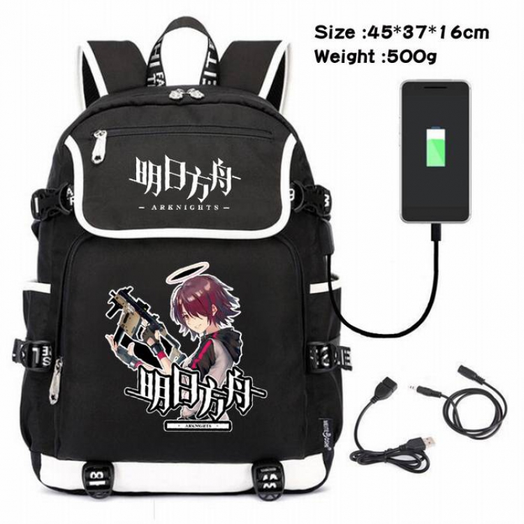 Arknights-172 Anime 600D waterproof canvas backpack USB charging data line backpack