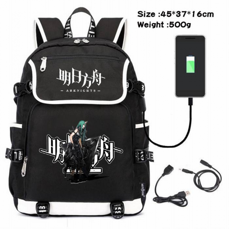 Arknights-171 Anime 600D waterproof canvas backpack USB charging data line backpack