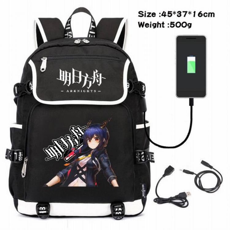 Arknights-173 Anime 600D waterproof canvas backpack USB charging data line backpack