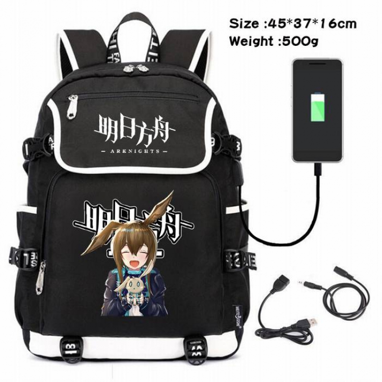 Arknights-175 Anime 600D waterproof canvas backpack USB charging data line backpack