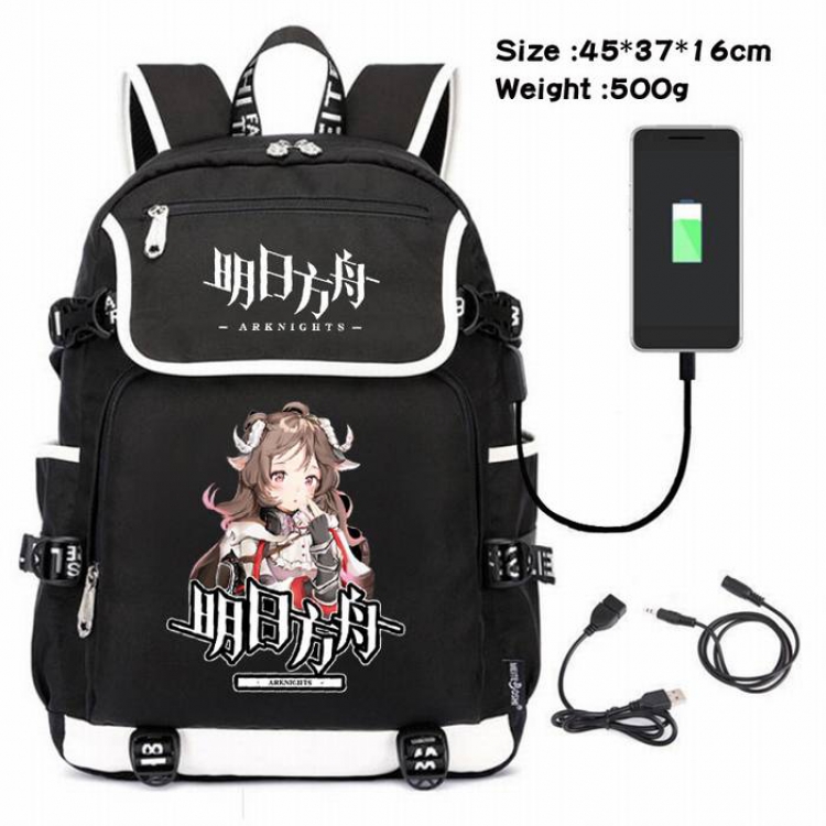 Arknights-174 Anime 600D waterproof canvas backpack USB charging data line backpack