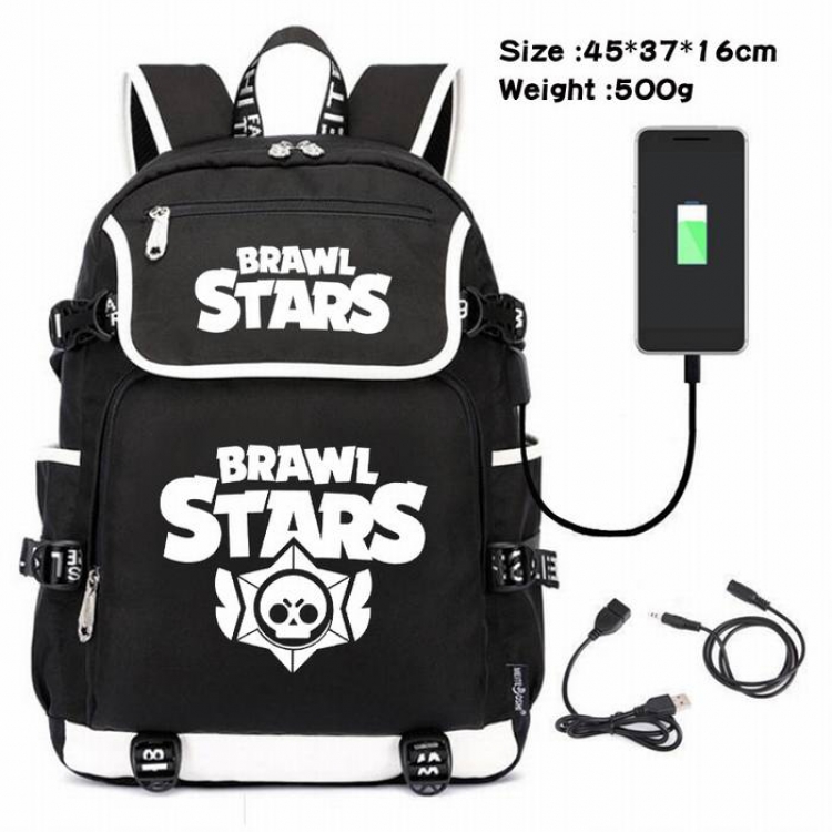 Brawl Stars-133 Anime 600D waterproof canvas backpack USB charging data line backpack