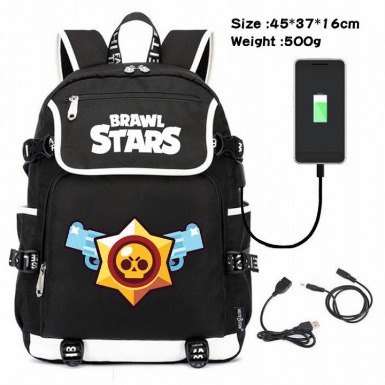 Brawl Stars-136 Anime 600D waterproof canvas backpack USB charging data line backpack