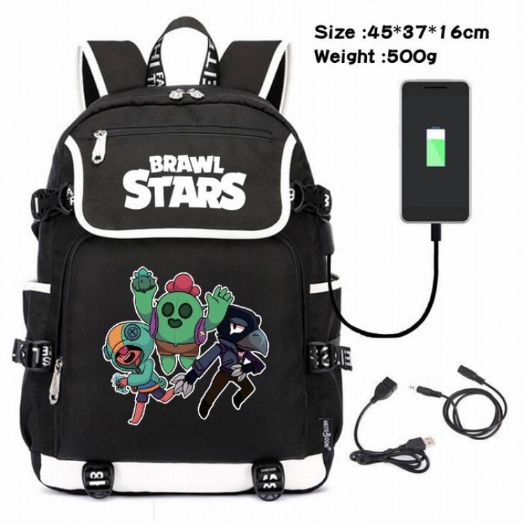 Brawl Stars-135 Anime 600D waterproof canvas backpack USB charging data line backpack