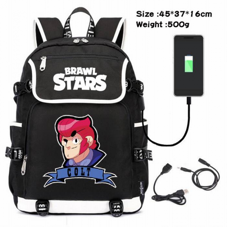 Brawl Stars-139 Anime 600D waterproof canvas backpack USB charging data line backpack