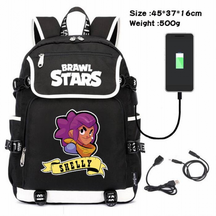 Brawl Stars-143 Anime 600D waterproof canvas backpack USB charging data line backpack