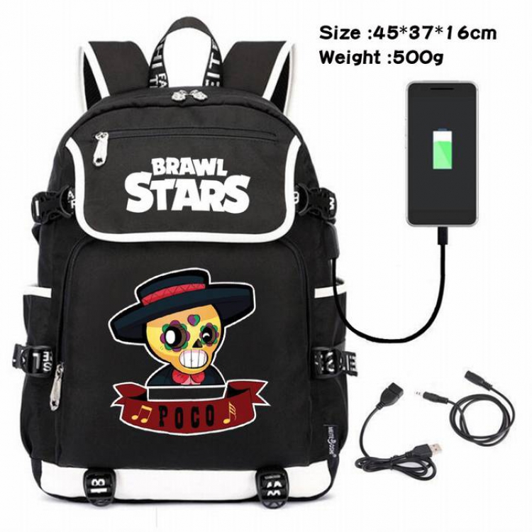 Brawl Stars-141 Anime 600D waterproof canvas backpack USB charging data line backpack