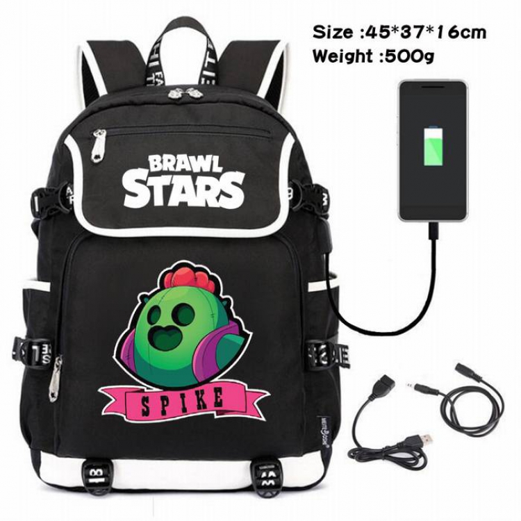 Brawl Stars-142 Anime 600D waterproof canvas backpack USB charging data line backpack