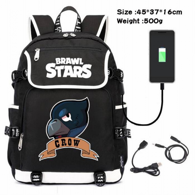 Brawl Stars-140 Anime 600D waterproof canvas backpack USB charging data line backpack