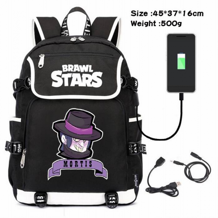 Brawl Stars-144 Anime 600D waterproof canvas backpack USB charging data line backpack