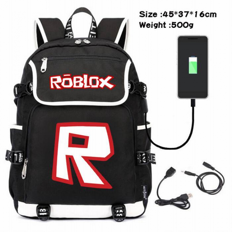 Roblox-203 Anime 600D waterproof canvas backpack USB charging data line backpack