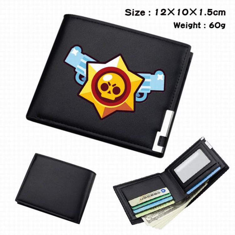 Brawl Stars-191 Black Anime Short Folding Leather Wallet 12X10X1.5CM 60G