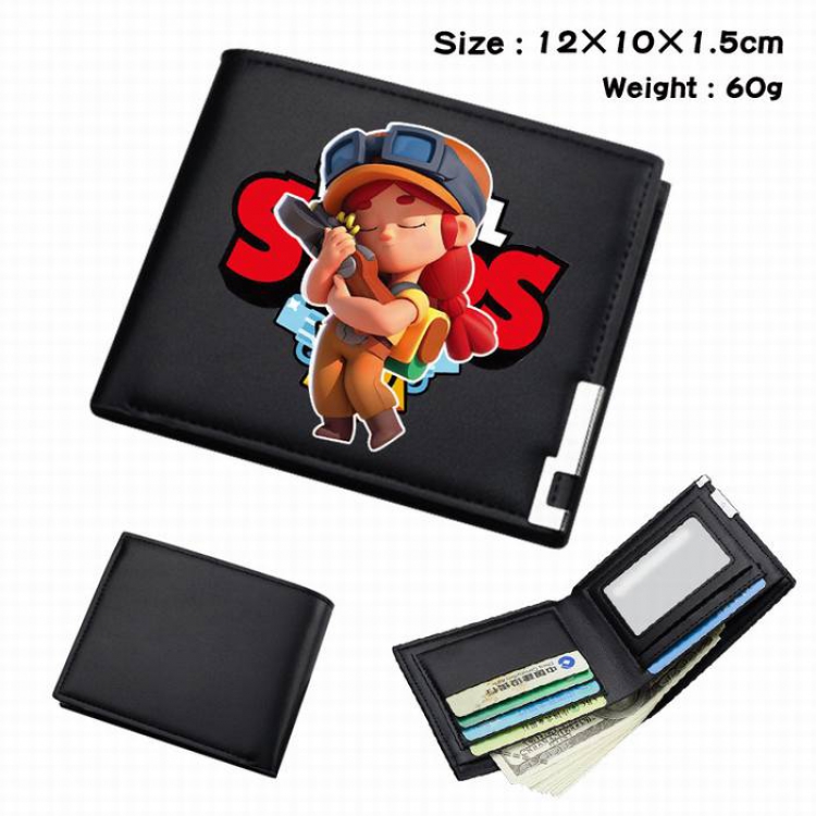 Brawl Stars-200 Black Anime Short Folding Leather Wallet 12X10X1.5CM 60G