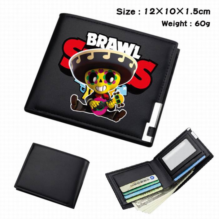 Brawl Stars-199 Black Anime Short Folding Leather Wallet 12X10X1.5CM 60G