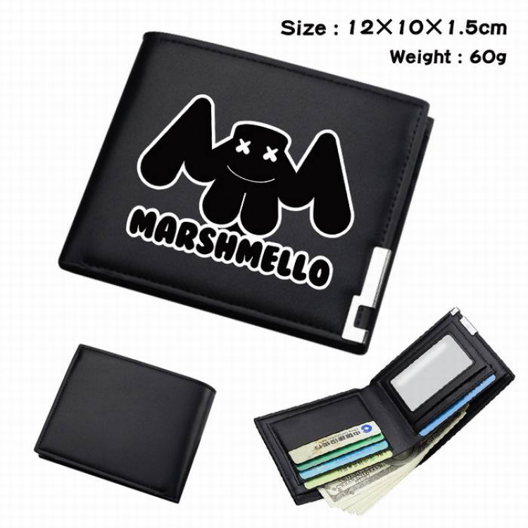 Marshmello-234 Black Anime Short Folding Leather Wallet 12X10X1.5CM 60G