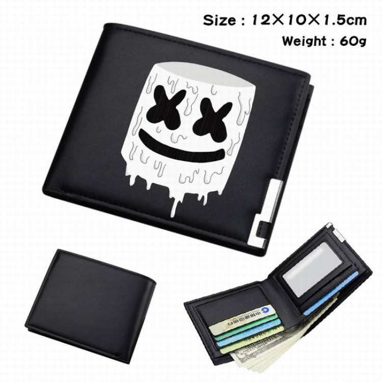 Marshmello-232 Black Anime Short Folding Leather Wallet 12X10X1.5CM 60G