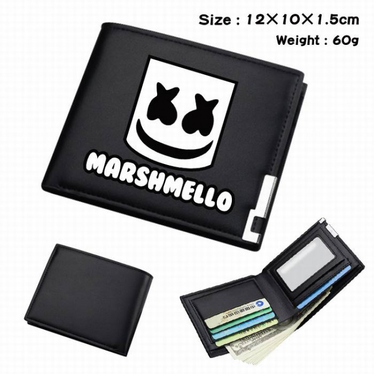 Marshmello-239 Black Anime Short Folding Leather Wallet 12X10X1.5CM 60G