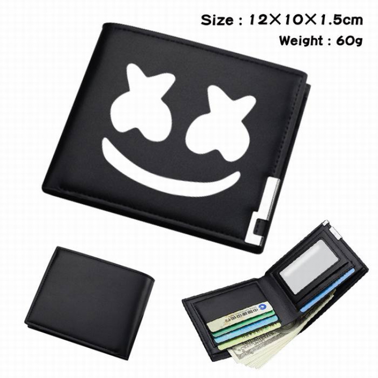 Marshmello-241 Black Anime Short Folding Leather Wallet 12X10X1.5CM 60G